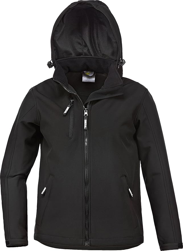 Kinder - Softshelljacke -Übergangsjacke-Wetterjacke + abnehmbare Kapuze schwarz Gr.98-164