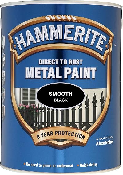 Hammerite 5L Smooth Metal Paint Black ICI 5084867 Direct-to-Rust