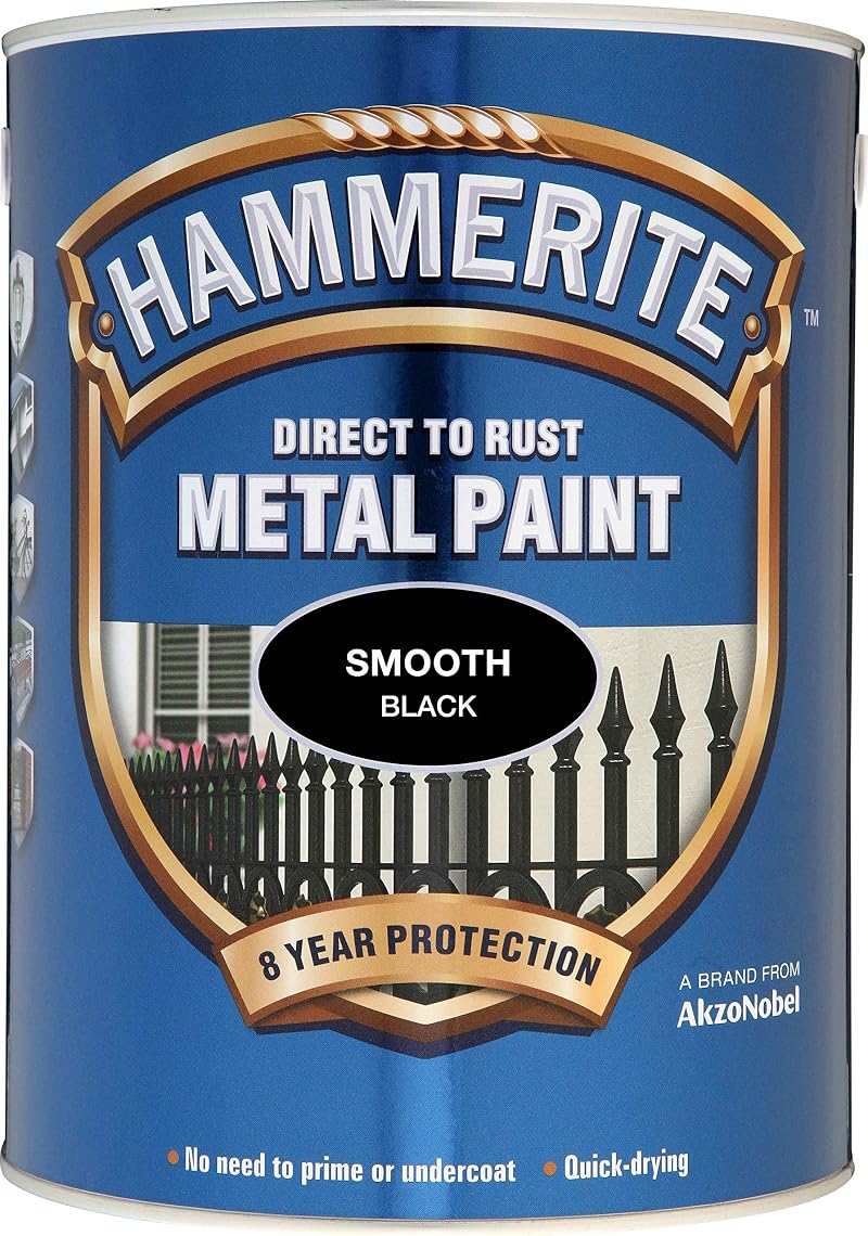 Hammerite 5L Smooth Metal Paint Black ICI 5084867 Direct-to-Rust