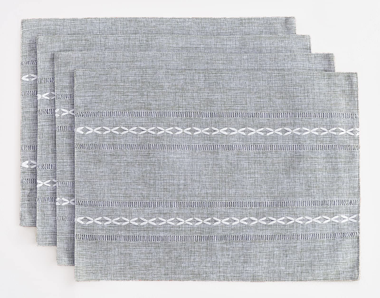 Wracra Grey Placemats Washable Set of 4, 30 x 45 cm Fabric Table Placemats, Cotton Linen Hemstitch Place Mats for Table, Kitchen, Dinning (Grey) — image 1