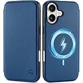 SHIELDON Slim Case Wallet for iPhone 17 6.3-inch 5G 2025 | Genuine Leather, Wireless Charging, Folio Magnetic Closure, RFID Blocking Credit Card Holder, Shockproof Phone Shell - Royal Blue