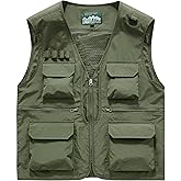 Caweadw Men's Utility Fishing Cargo Vest Outdoor Lightweight Safari Travel Photo Vest Hiking Waistcoat With Multi Pockets