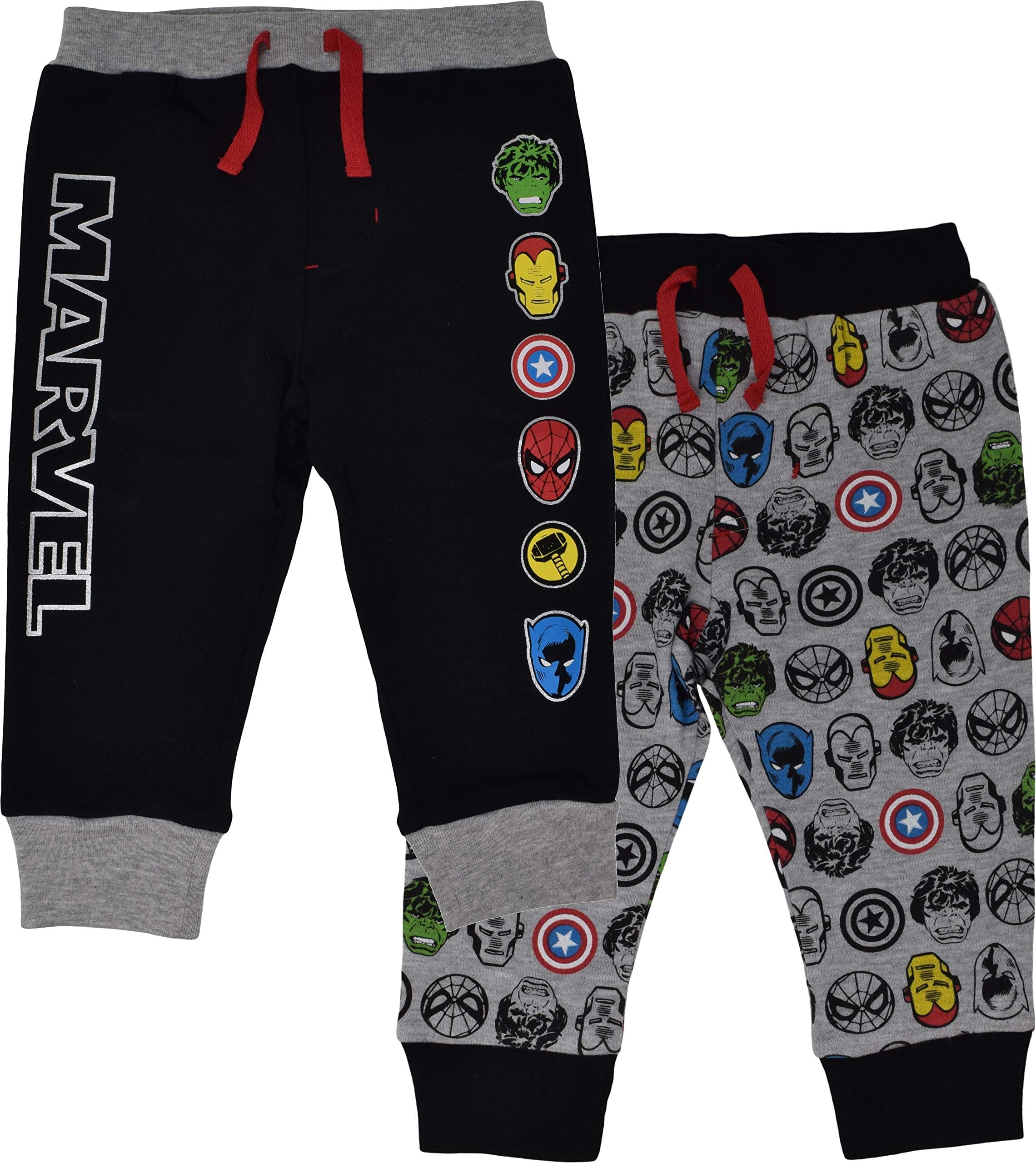 Marvel Avengers Baby Boys 2 Pack Jogger Pants with Drawstring, Black/Grey