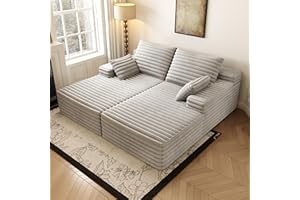 SETTAB 80” Oversized Double Lounge Chaise,Cloud Plush Sofa Bed,Upholstered Boneless Cloud Sofa Deep Seat,No Assembly Required,Modern Corduroy Sleeper Loveseat Chair for Living Room Bedroom Reading,Grey