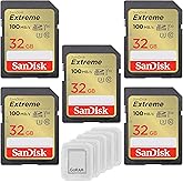 SanDisk 32GB Extreme SDHC 100MB/s SDSDXVT-032G (5 Pack) SD Card Bundle | with (5) GoRAM Plastic Cases &ndash; UHS-I, C10, U3, V30, 4K UHD, SD Camera Card