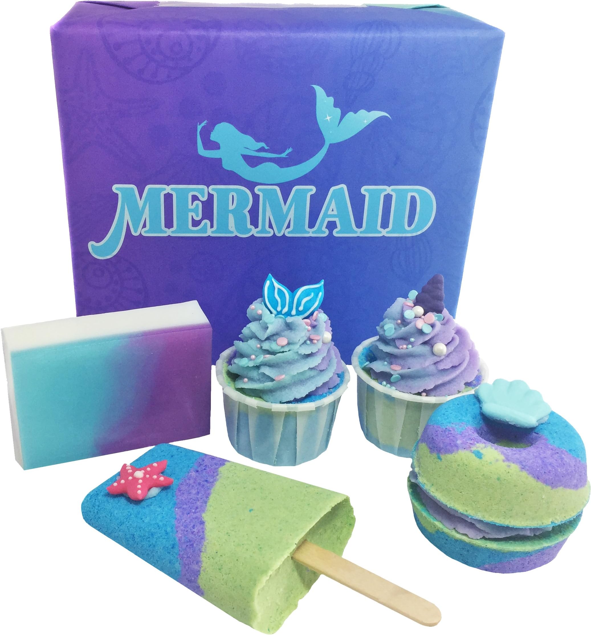 Mermaid Bath Gift Set/Mermaid Bath Treasure/Bath Bombs/Handmade Soap/Lip Balm/Bath Truffle/Bath Melt/Bath Salts/Cruelty Free/Not Tested On Animals (Mermaid)