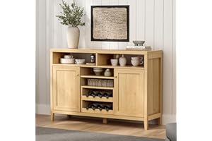 EYYTHUNG Sideboard Cabinet with Detachable Wine Rack, Wine Bar Cabinet with Storage, Farmhouse 51” Kitchen Buffet Cabinet, Liquor Cabinet Bar for Home, Dining Living Room, Natural Oak