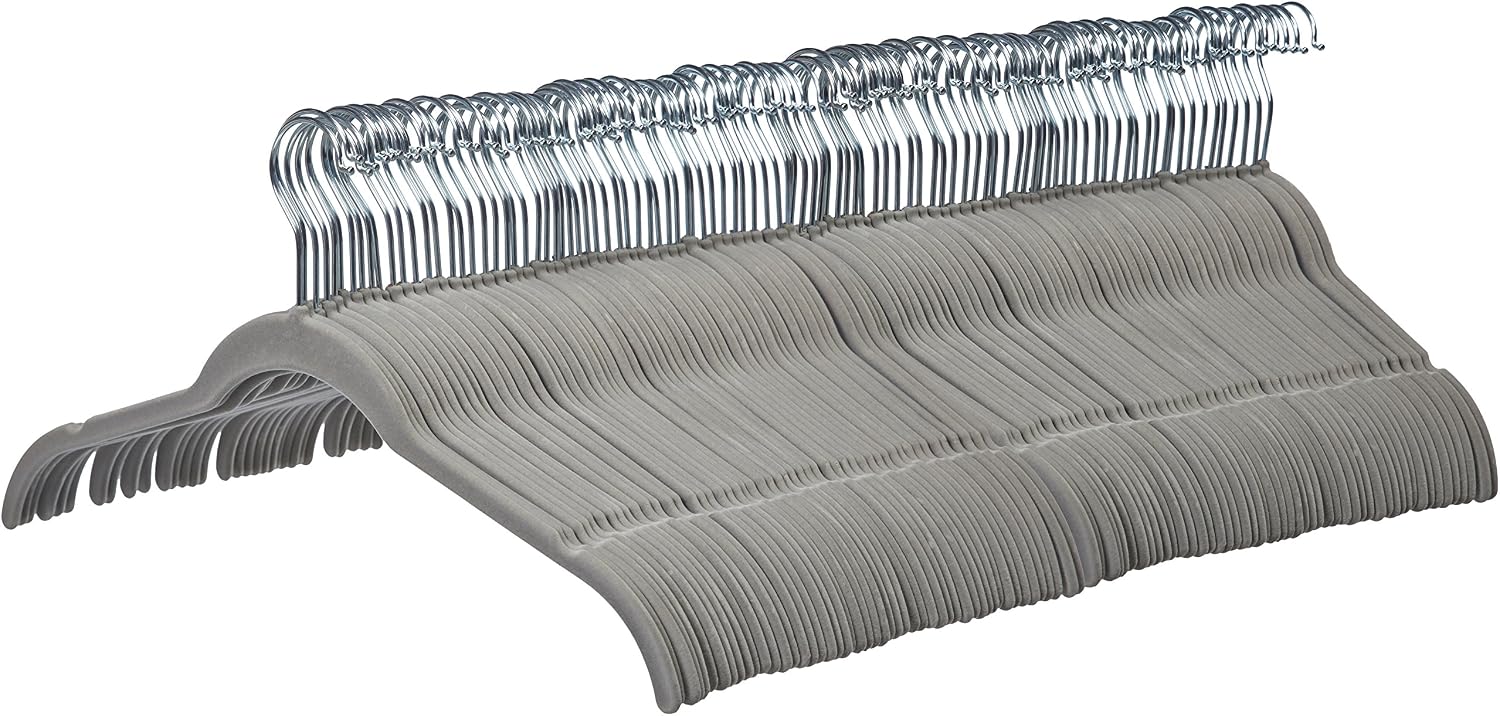 Amazon Basics Velvet Shirt/Dress Hangers Pack of 100, Grey, 100 Pack - Image 3
