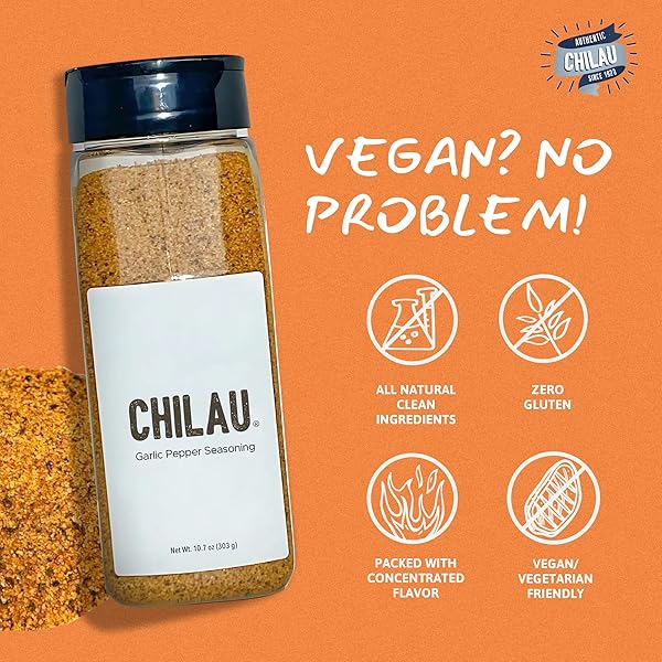 CHILAU | GARLIC PEPPER SEASONING – SEASONED SALT FOR CHICKEN, SEAFOOD, MEATS, AND VEGGIES – INFUSED WITH SEA SALT, GROUND GARLIC, CHILI PEPPERS, AND SPICES – VERSATILE FLAVOR BOOSTER – 10.7OZ