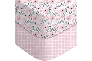 Yoofoss Pack and Play Sheets Girl 2 Pack, 38x26 Mini Crib Sheets Fitted for Baby Compatible with Graco Pack n Play Mattress,Ultra Soft Breathable Microfiber Pink Floral