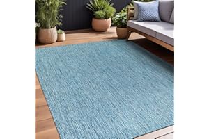 Beverly Rug Indoor Outdoor Rug 5x7, Washable Outside Carpet for Patio, Deck, Porch, Solid Modern Area Rug, Water Resistant, Aqua Blue