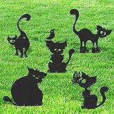 LIRAVENO Cat Metal Garden Stakes - 5 Pcs Funny Cats Statues Outside Black Yard Art Ornaments Outdoor Silhouette Decor for Patio Lawn Pathway Halloween Christmas Birthday Gifts for Animal Lover