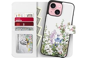 LUMARKE Designed for iPhone 13 Wallet Case - Detachable Flip Folio Cover - RFID Blocking 4 Card Slots Holder -Premium Leather Magnetic Kickstand - Protective Phone Case 6.1",Lavender Blue Flowers