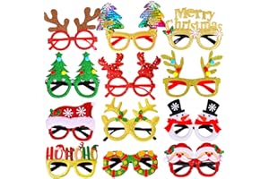 Max Fun 12Pcs Christmas Glasses Glitter Holiday Party Glasses Frames Christmas Decoration Accessories Costume Eyeglasses for Christmas Parties Holiday Favors (One Size Fits All)