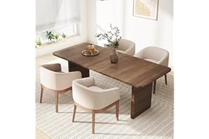 RIVOVA Beige Mid Century Modern Dining Chairs Set of 4, Farmhouse Linen Upholstered Accent Curved Backrest Kitchen Chairs Armchairs with Natural Wood Legs, Beige