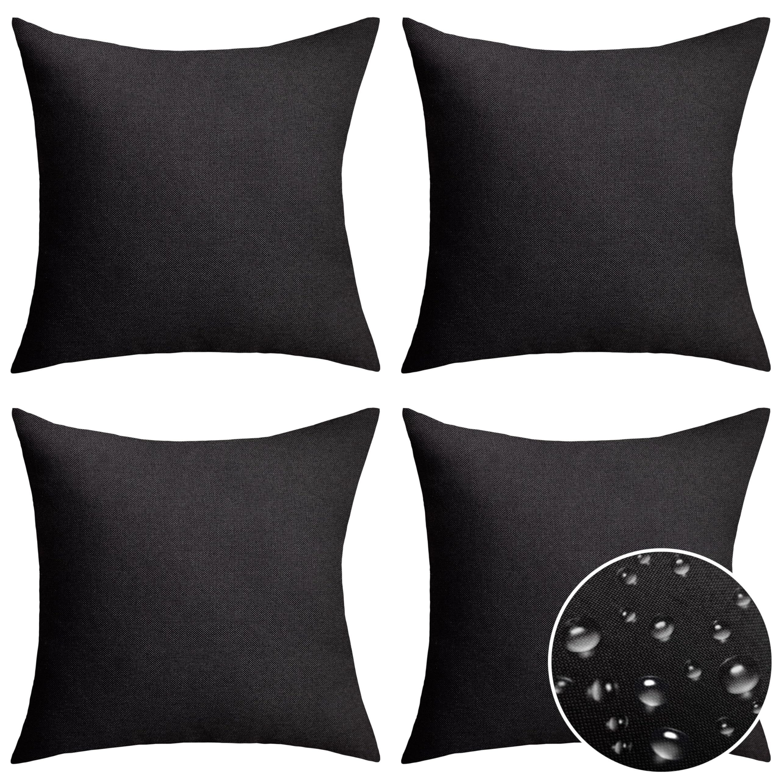 Home Brilliant Black Cushion Cover Pack of 4, Outdoor Seat Cushions Waterproof, Soft Linen Cushion Covers for Tent Bench Couch Indoor Halloween Decor, 18inch, 45 x 45 CM, Black