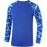 Boys Rash Guard Swim Shirt Long Sleeve, UPF 50+ Youth UV Sun Protection Shirts, Kids Quick Dry Water Rashguard for Surf Beach