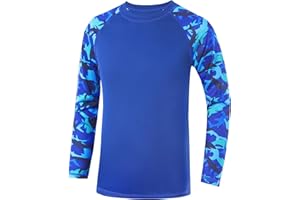 DRONIRING Boys' UPF 50+ Rash Guard Swim Shirts, Youth Kids UV Sun Protection Long Sleeve, Water Shirts for Fishing Beach