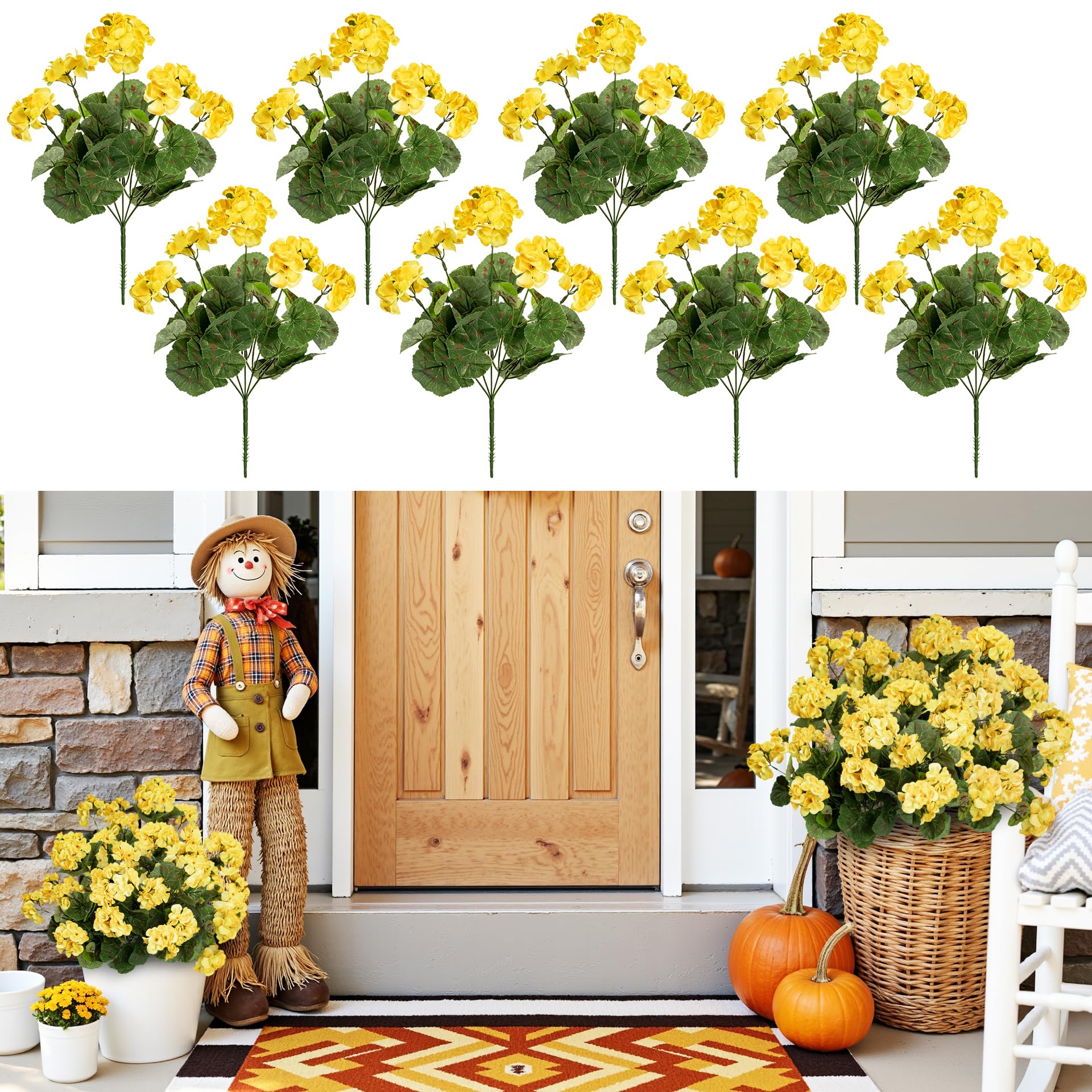 Photo 1 of Uqueeten Plastic Flowers for Outdoors Home Decor Fake Plants Artificial Flowers Artificial Geraniums Outdoor Fake Flowers Silk Bouquet, Fall Decor for Interior Porch Garden Decor14.4(Yellow) 8PCS