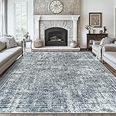 8x10 Area Rugs Washable Rug: Large Vintage Abstract Living Room Rug Soft Anti-Skid Thin Carpet Indoor Floor Stain Resistant Carpets for Bedroom Dining Farmhouse Nursery Home Office Black Grey