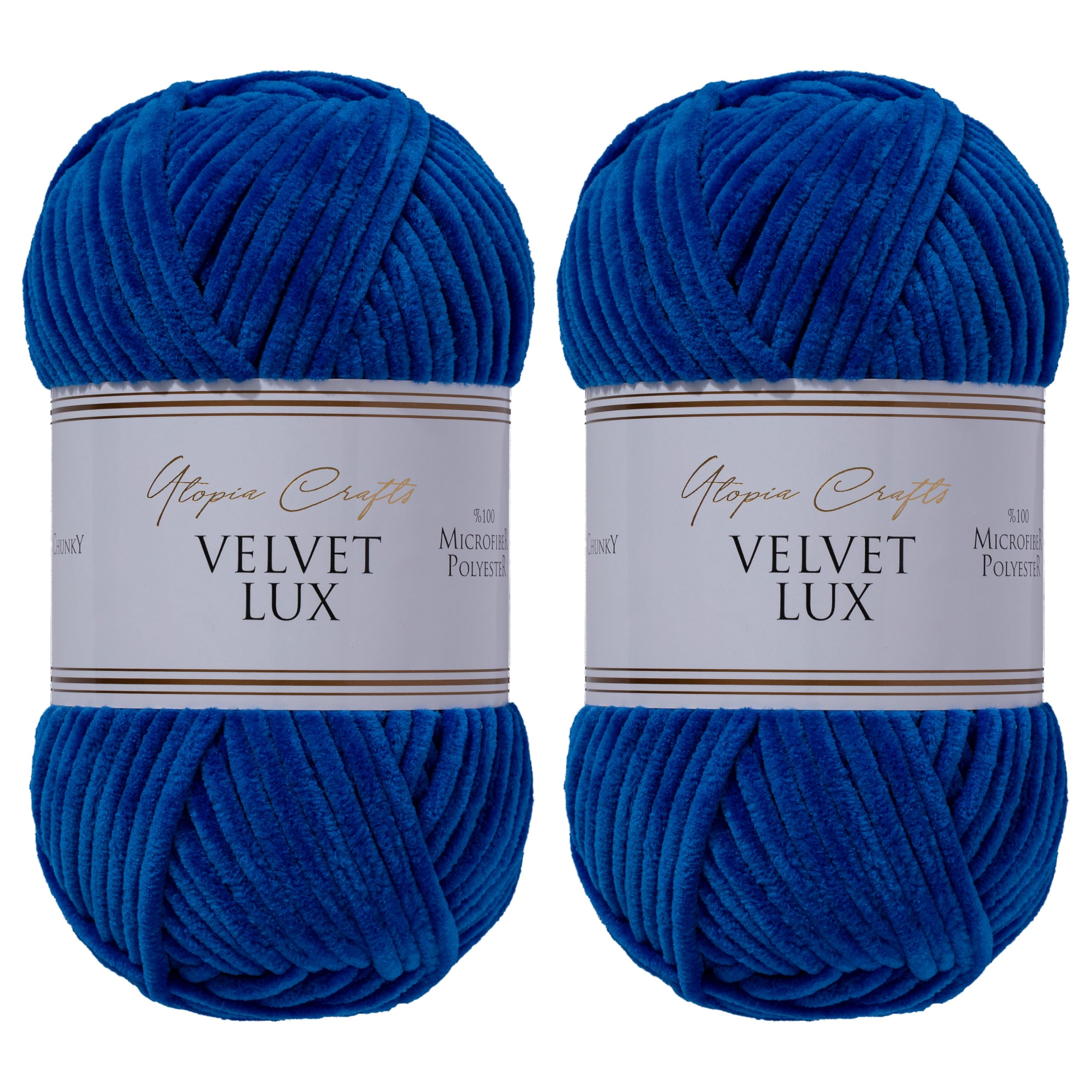 Utopia Crafts Velvet Lux Chenille Super Soft Chunky Yarn for Knitting and Crochet, 100g - 110m (Navy Blue) (Pack of 2)