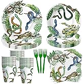 Xenorik Snake Birthday Party Supplies, Jungle Swamp Camping Wilderness Reptile Theme Snake Party Decorations Tableware - Paper Plate, Napkin, Fork, Tablecloth | Serves 24