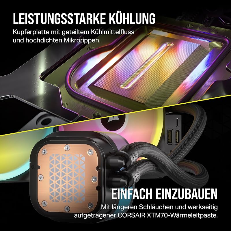 iCUE LINK H115i RGB Flüssig-CPU-Kühler - 280mm AIO - QX140 RGB-Lüfter - Passend Für Intel® LGA 1700, AMD® AM5 - iCUE LINK System Hub Enthalten - Schwarz