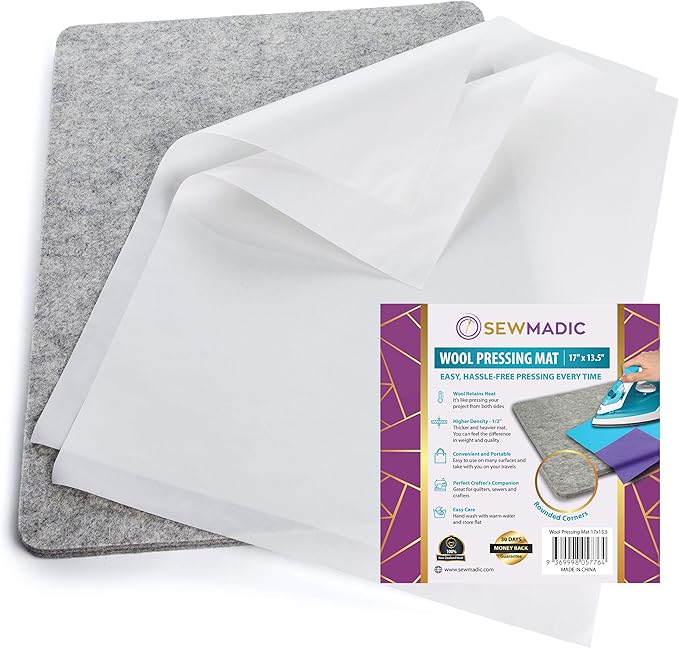 17 x 13.5 Wool Pressing Mat for Quilting, with 2 Applique Pressing