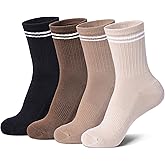 Toetally Striped Crew Socks for Women Cotton Casual Athletic Cushioned Running Ankle Socks 4 Pairs