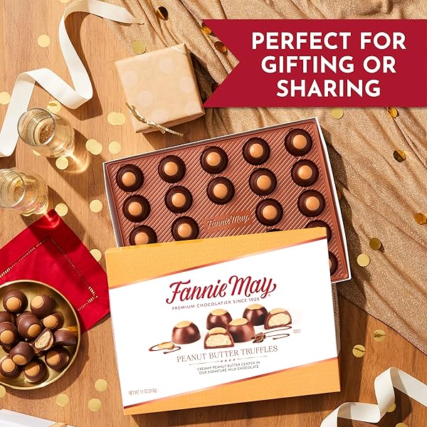 FANNIE MAY, MILK CHOCOLATE CANDY, PEANUT BUTTER TRUFFLES, GIFT BOX, 11 OZ