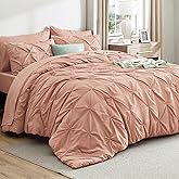 Bedsure King Size Comforter Set Dusty Pink - Bed in a Bag Bedding Set 7 Pieces, GentleSoft™ Pintuck Bed Set Gift for Family, Pinch Pleat Dusty Pink Comforter with Sheets, Pillowcases & Shams