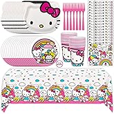 Hello Kitty Birthday Decorations & Party Supplies | Hello Kitty Plates and Napkins, Cups, Tablecloth, Forks, Sticker | Serves 16 Guests | Officially Licensed