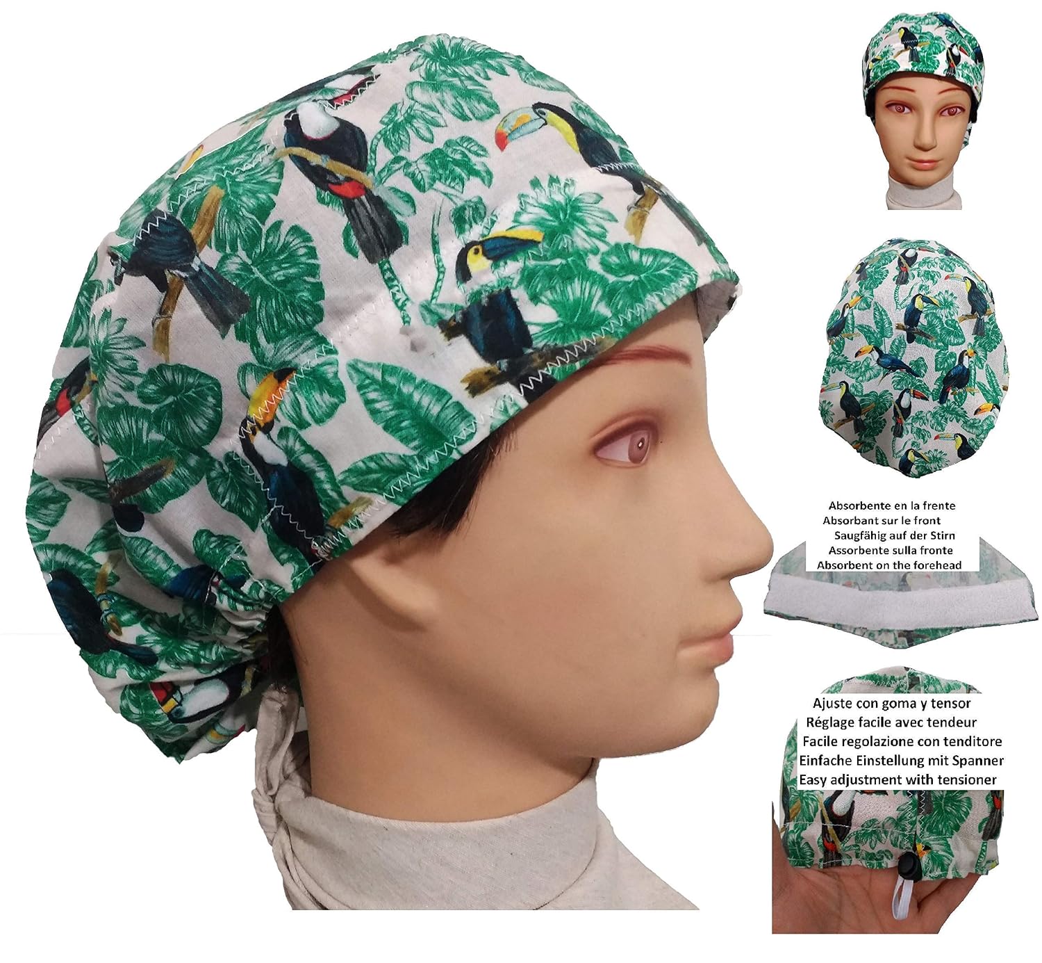 Scrub Hat Theatre Cap Toucans For Long Hair With Sweatband Y