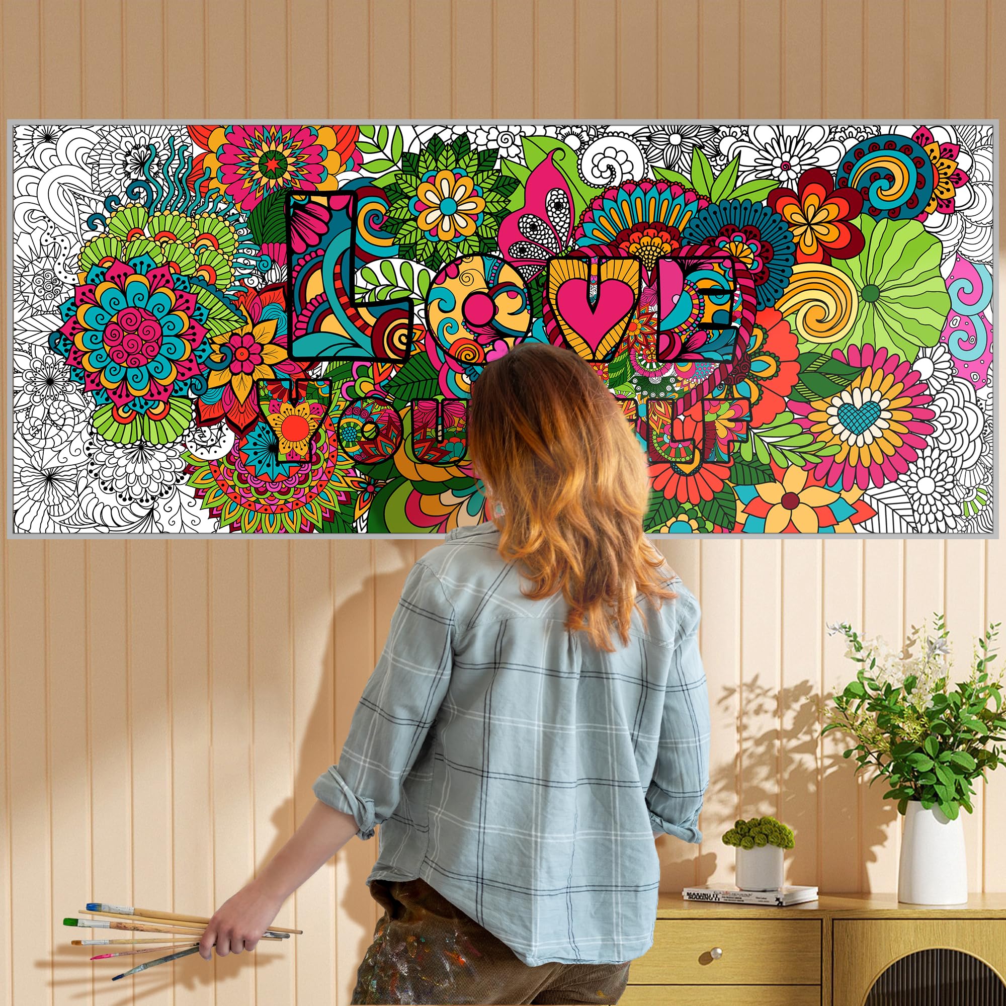 OHOME Mandala Giant Coloring Poster/Tablecloth - 30 x 72 Inch Jumbo Paper Coloring Banner for Adults Kids Teens Coloring Books Bulk Coloring Pages for Wall Craft Arts School Classroom Supplies
