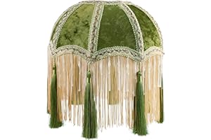 Elegant Victorian Style Lamp Shade with Fringe, Olive Green Velvet Fabric, Scalloped Bell Shape, Replacement Top for Antique 