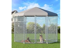 Betterhood 9.4x9.4x8 FT Dog Kennel Outside with Proof - Extra Large Dog Run House Pen Enclosure with Waterproof UV-Resistant Cover for Yard,Capacity for 3-5 Dogs