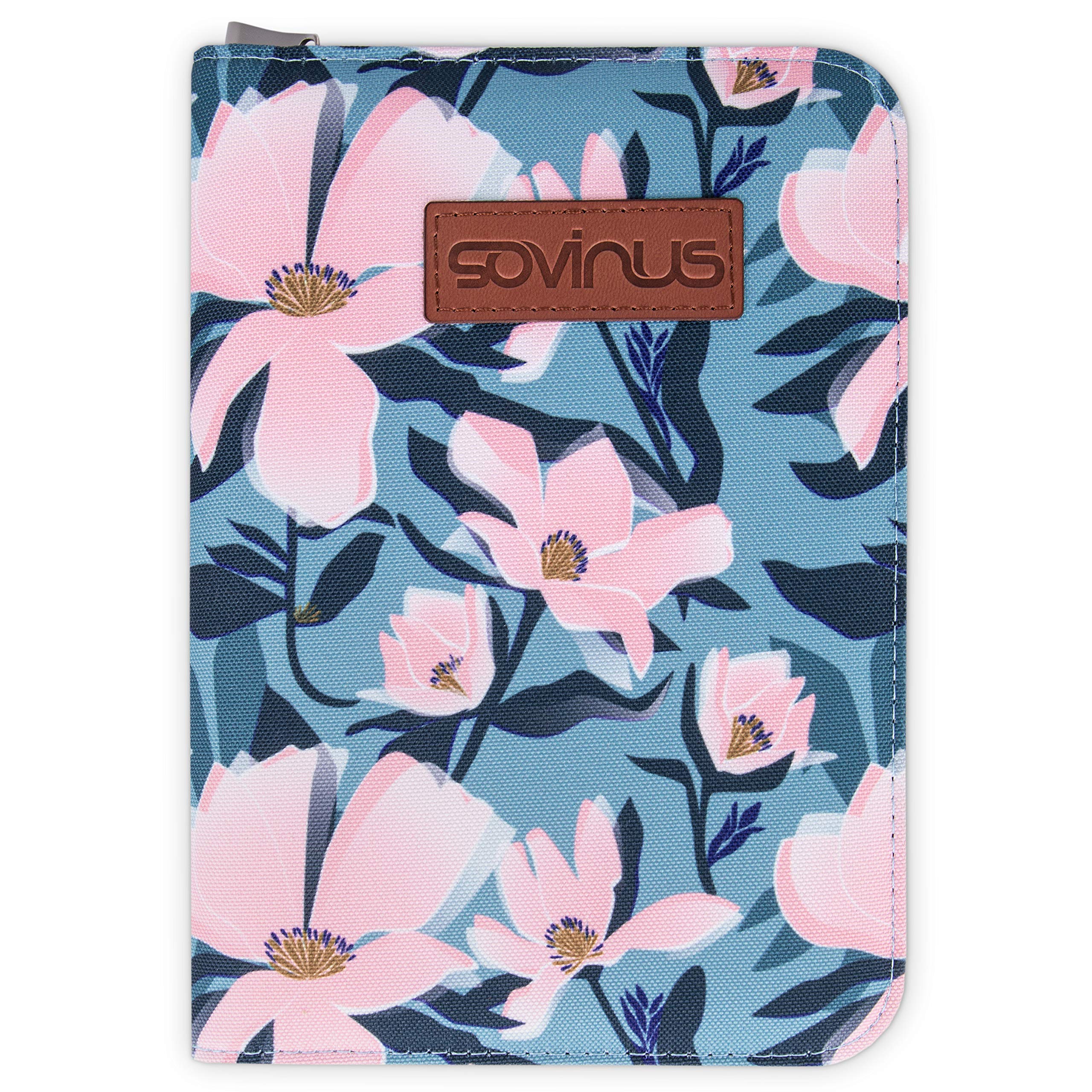 Sovinus Maternity passport cover with all-round zip with compartment for ultrasound images, gift for pregnancy, mother/child passport cover, maternity log organiser with 8 pockets (pink flowers)