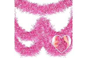 MEBIORNT 25 Feet Metallic Twist Tinsel Garland - Wall Hanging Backdrop for Holidays (Pink, 4in x 25ft)