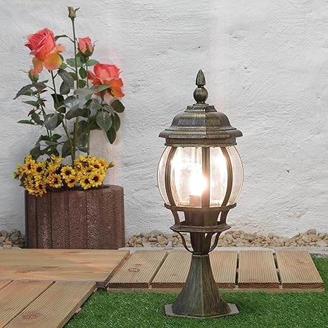 Rustikale Außen Sockelleuchte PARIS Gold Antik E27 IP44 Außenlampe