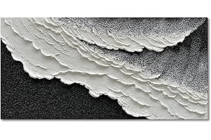 NANKAI Art 30x60 Inches Hand-painted 3D Ocean Landscape Oil painting Large Black and White Abstract Canvas art Mural Family wall Decoration art, NKHB141