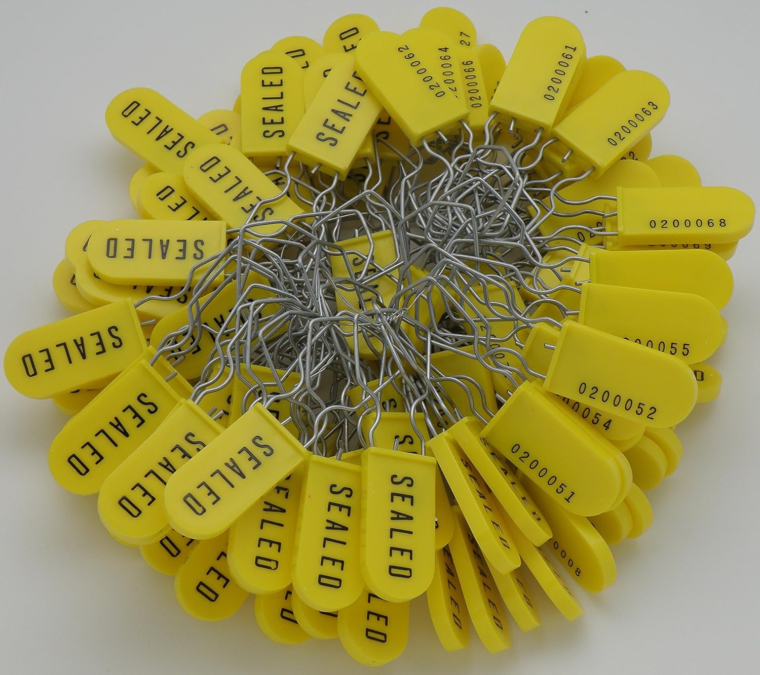 Plastic Wire Padlock Security Seals Sequentially Numbered Yellow (Pack