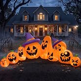Joiedomi 12.5 FT Halloween Inflatable Pumpkin Outdoor Decorations, Blow Up Yard Decorations with Witch Hat, 9 Pcs Blow Up Pumpkin Inflatable with Built-in LEDs for Halloween Decor
