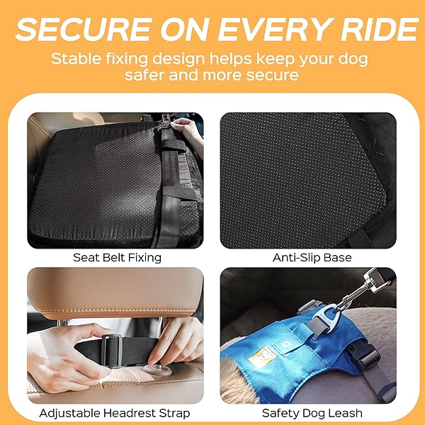 HIPETPY DOG CAR SEAT 6″ ELEVATED MEMORY FOAM BOOSTER SEAT FOR SMALL MEDIUM DOGS UNDER 35 LBS WITH PET BLANKET, WASHABLE PET CAR SEAT WITH SAFETY LEASH, ANTI-SLIP BASE AND STORAGE POCKETS