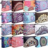 Dunzy 16 Pcs Makeup Bag Gifts for Women Bulk Canvas Cosmetic Bag with Zipper Pouch Waterproof Travel Pouch Toiletry for Women Teacher Birthday Valentines (Mandala)
