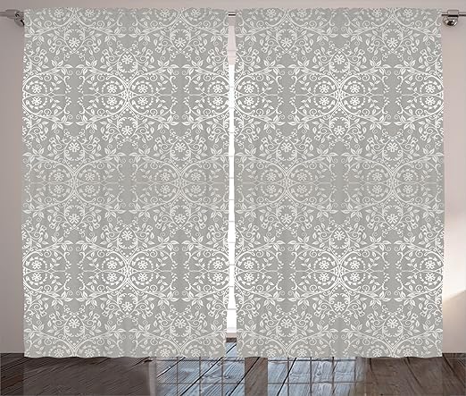 Amazon Com Ambesonne Grey Curtains Victorian Lace Flowers And