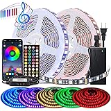 BIHRTC Led Strip Lights 5050 Rgb 600leds 32.8ft Led Lights Music Sync App Control Color Changing Rope Lights with Built-in Mi
