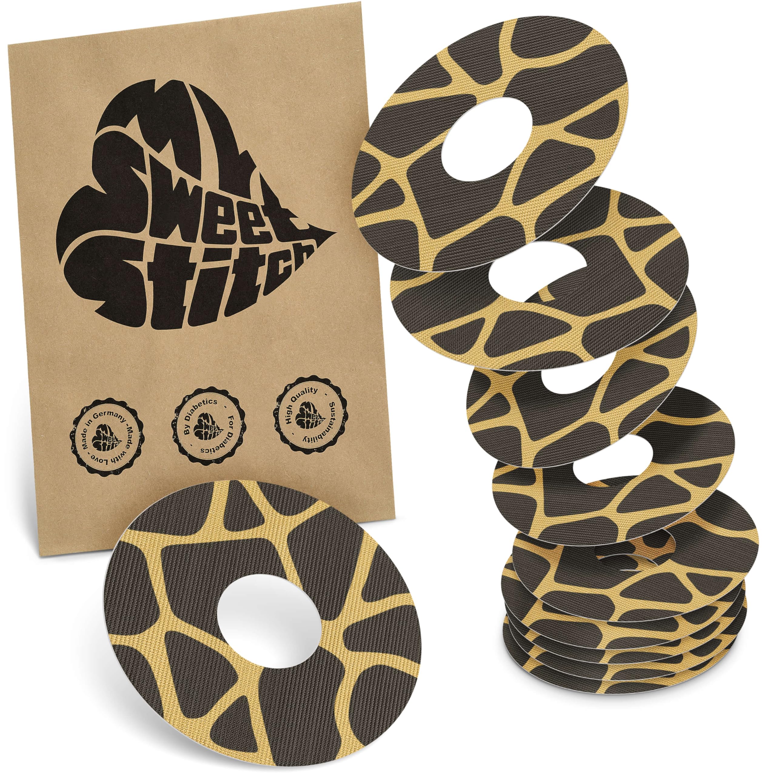 MySweetStitch - 10 x Freestyle Libre 3 Round Patches, Ring Patch Ø 60mm, Inner Ø 20mm, Waterproof, Breathable, Skin-Friendly, Made in Germany, Savannah