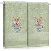 Tudomro 2 Pcs Happy Easter Bunny Hand Towels Green Bathroom Decor 14x29 Inch Embroidered 100% Cotton Soft Absorbent Spring Easter Bunny Decorative Hand Towels for Bathroom Kitchen