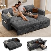 Vipbear 82" Sectional Sleeper Sofa with Pull Out Bed, L Shaped Couch Sleeper Sofa Bed, Pull Out Couch with Reclining Backrest, Reversible Storage Chaise, USB Ports, Tool-Free Assembly, Chenille Grey