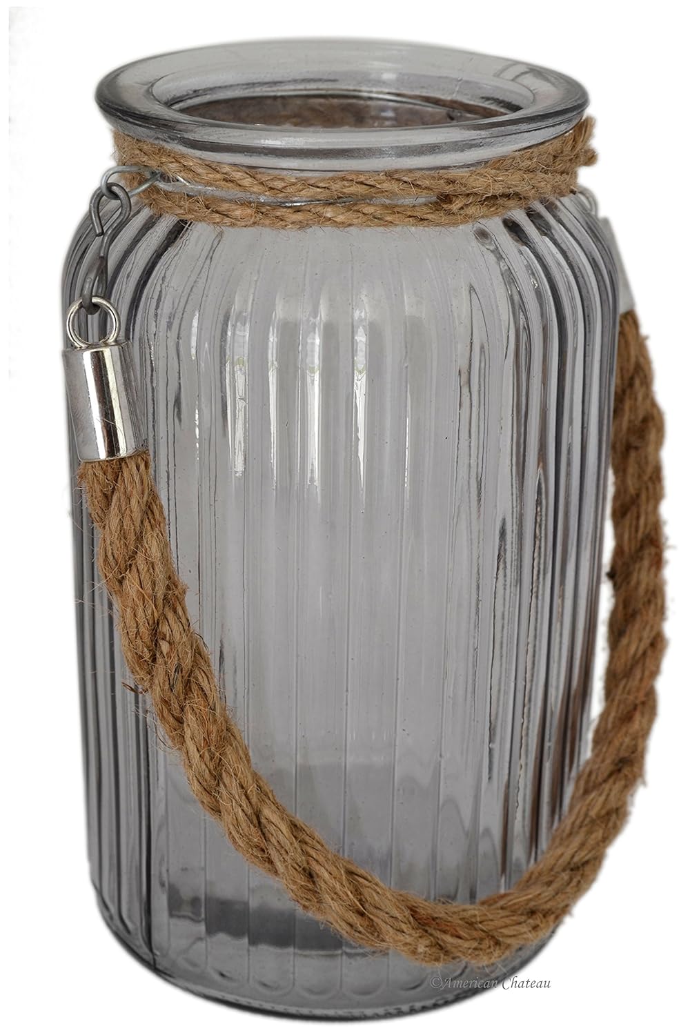 Large 7" Nautical Glass Hurricane Candle Holder Lantern with Jute Rope